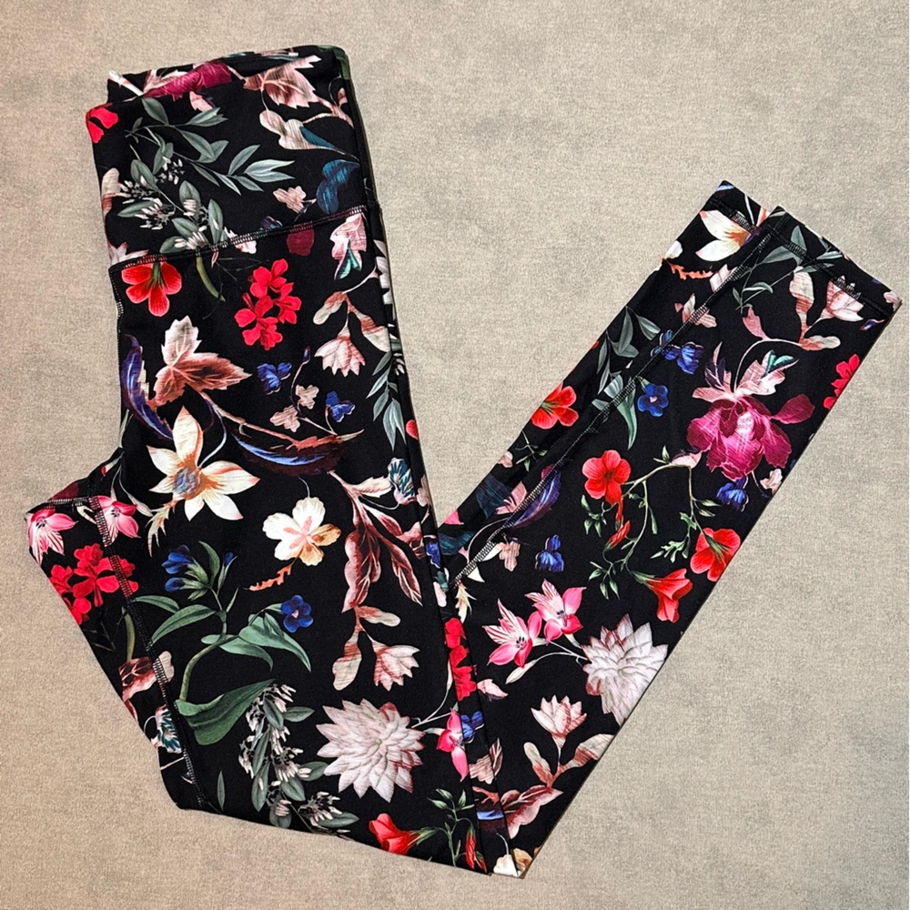 Old Navy Black Leggings with Multi Color Floral Design